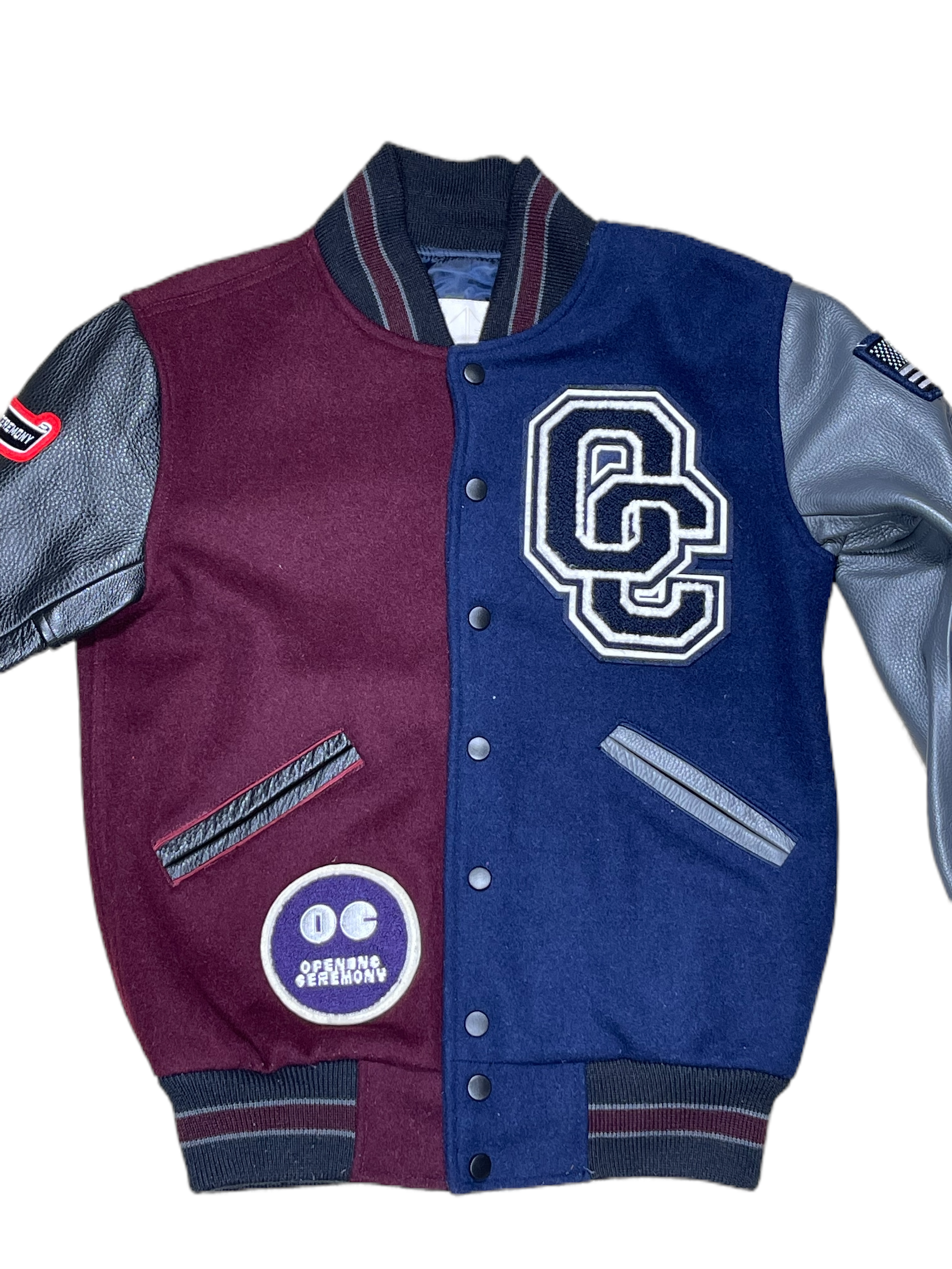 OPENING CEREMONY BURGUNDY/NAVY RENO VARSITY JACKET