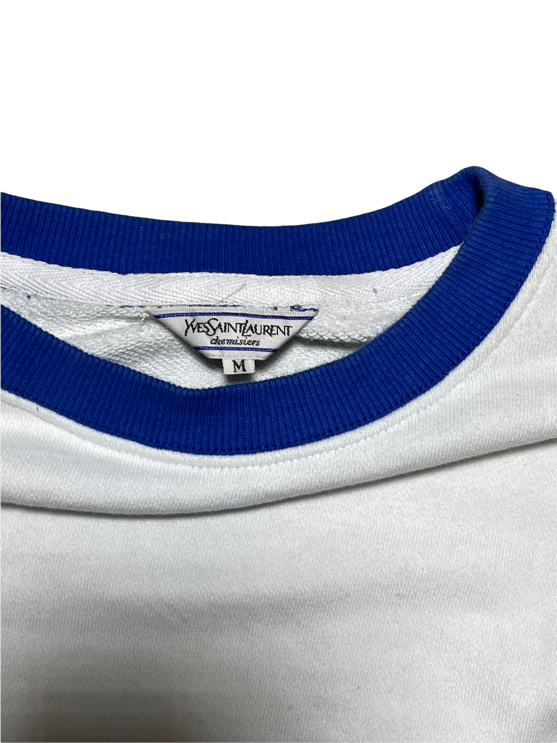 blue and white vintage ysl crewneck