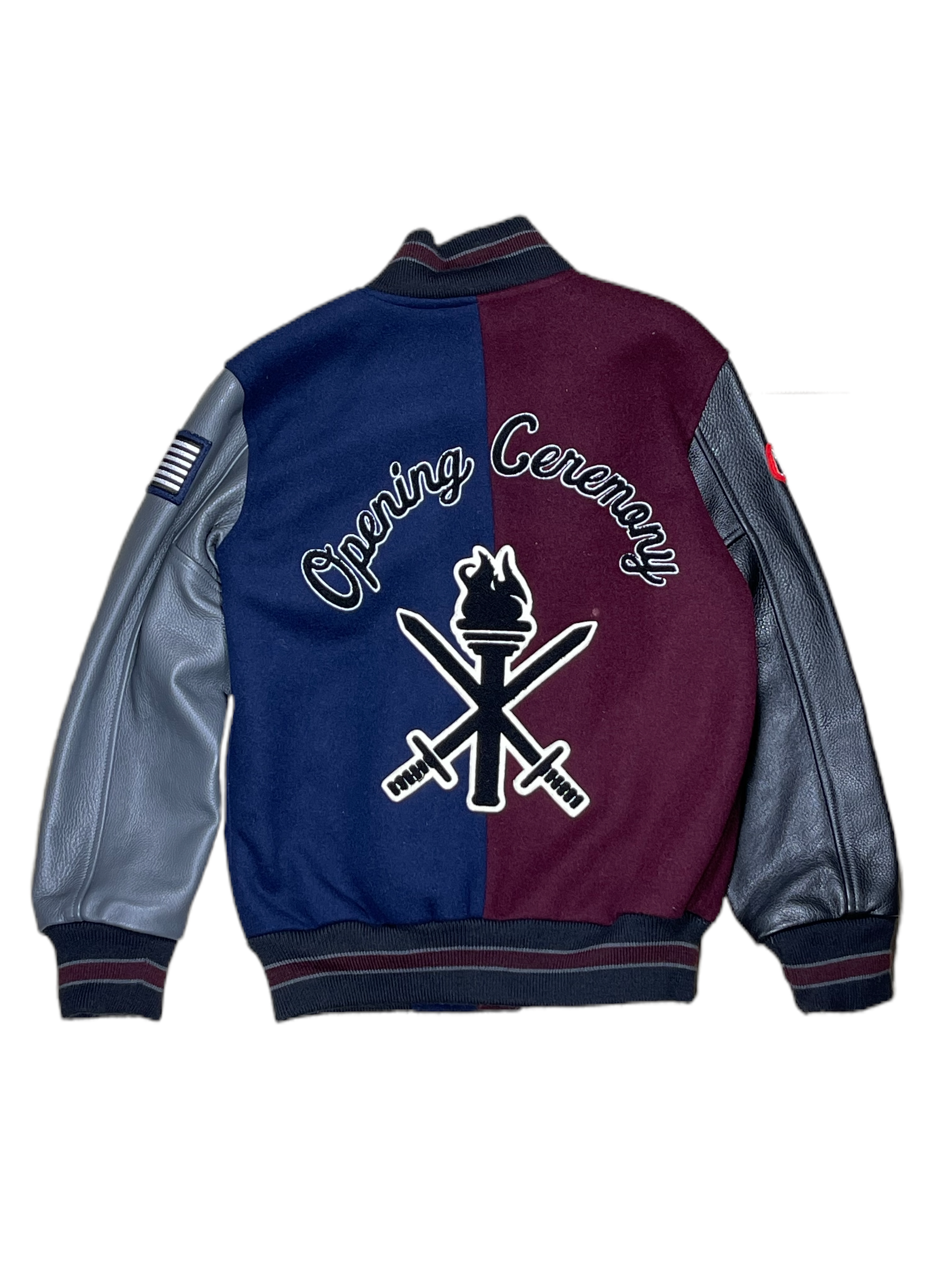 OPENING CEREMONY BURGUNDY/NAVY RENO VARSITY JACKET